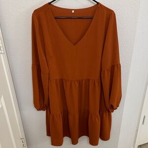 Rust Orange V-Neck Tiered Dress